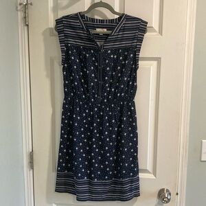 Loft Outlet Navy and White Pattern Dress, Size Medium Petite